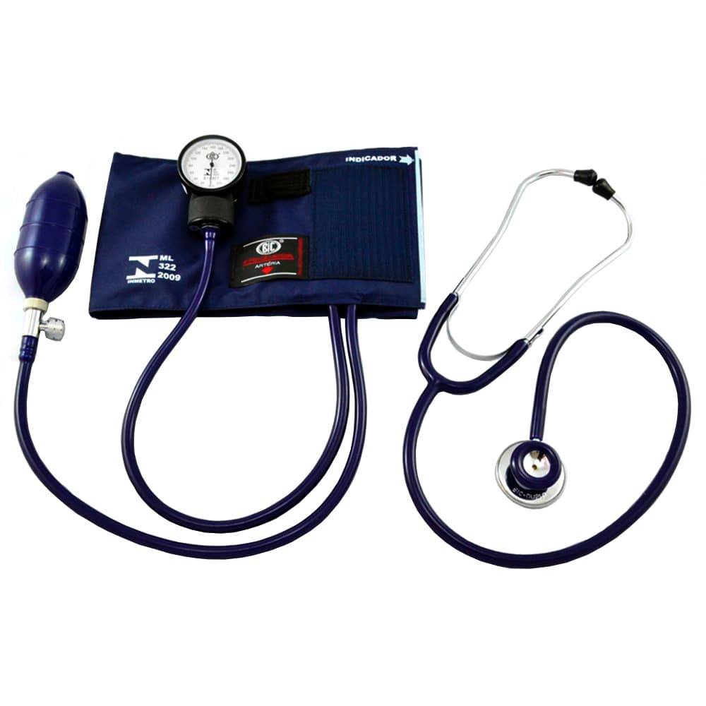 Aparalho de Pressão BIC Adulto Nylon Velcro + Esteto - Azul Marinho - Portal do Médico