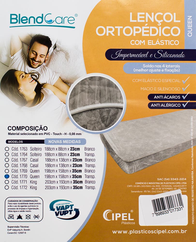 Lençol Ortopédico C/Elástico Transparente Blendcare (198x158x35cm-Queen) - Portal do Médico
