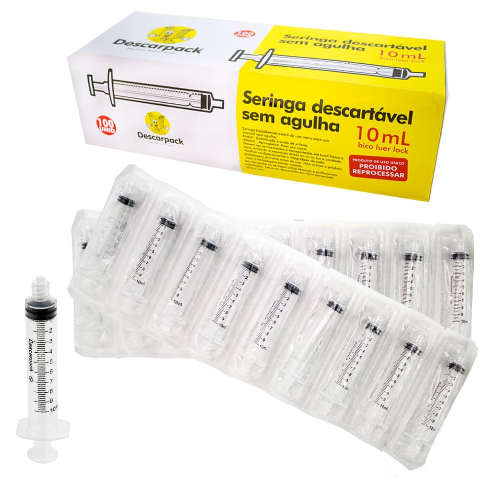 Seringa Lock Sem Agulha Livre De Látex Descarpack (10ml-100un) - Portal do Médico