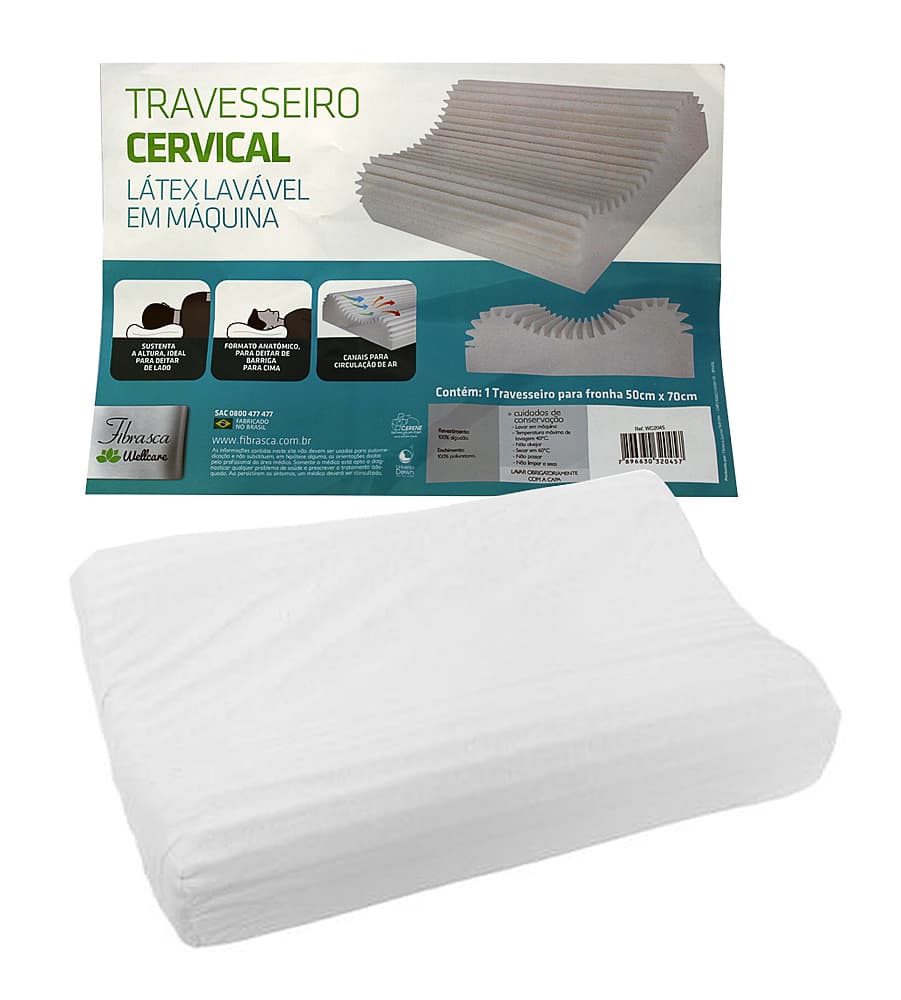 Travesseiro Cervical Látex Lavável Fibrasca - Portal do Médico