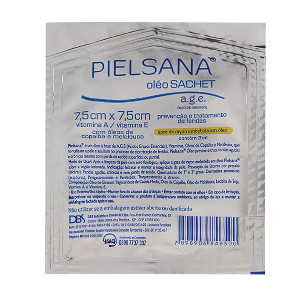 Gaze Pielsana Óleo Sachet Estéril 7,5x7,5cm Dbs - Portal do Médico