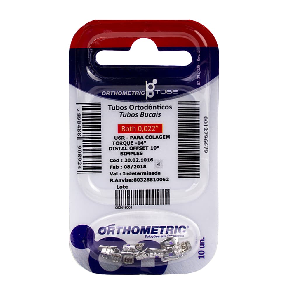 Tubo Simples Para Colagem Roth 0.022 1° Molar Superior C/10 (Direito-16) - Portal do Médico