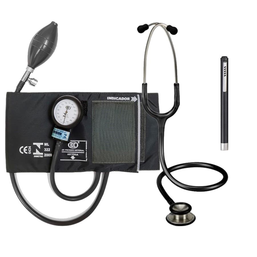 Kit Enfermagem: Estetoscópio Professional Adulto Preto Spirit + - Portal do Médico