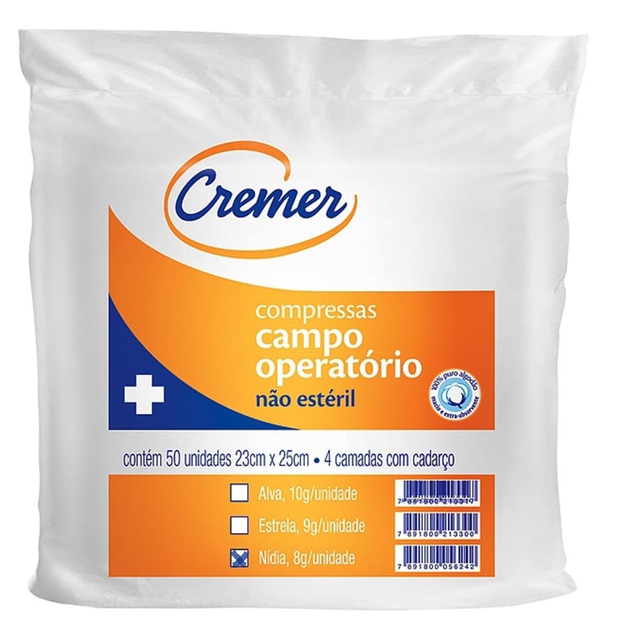 Compressa Campo Operatório Nídia Não Estéril C/50un Cremer (25cmx23cm) - Portal do Médico