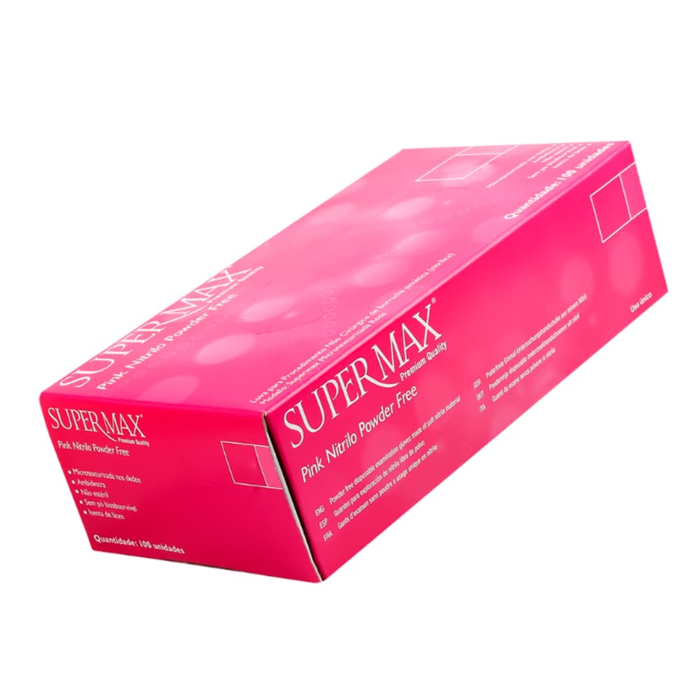 Luva Nitrílica Não Cirúrgica Sem Pó Rosa C/100un Supermax (M) - Portal do Médico