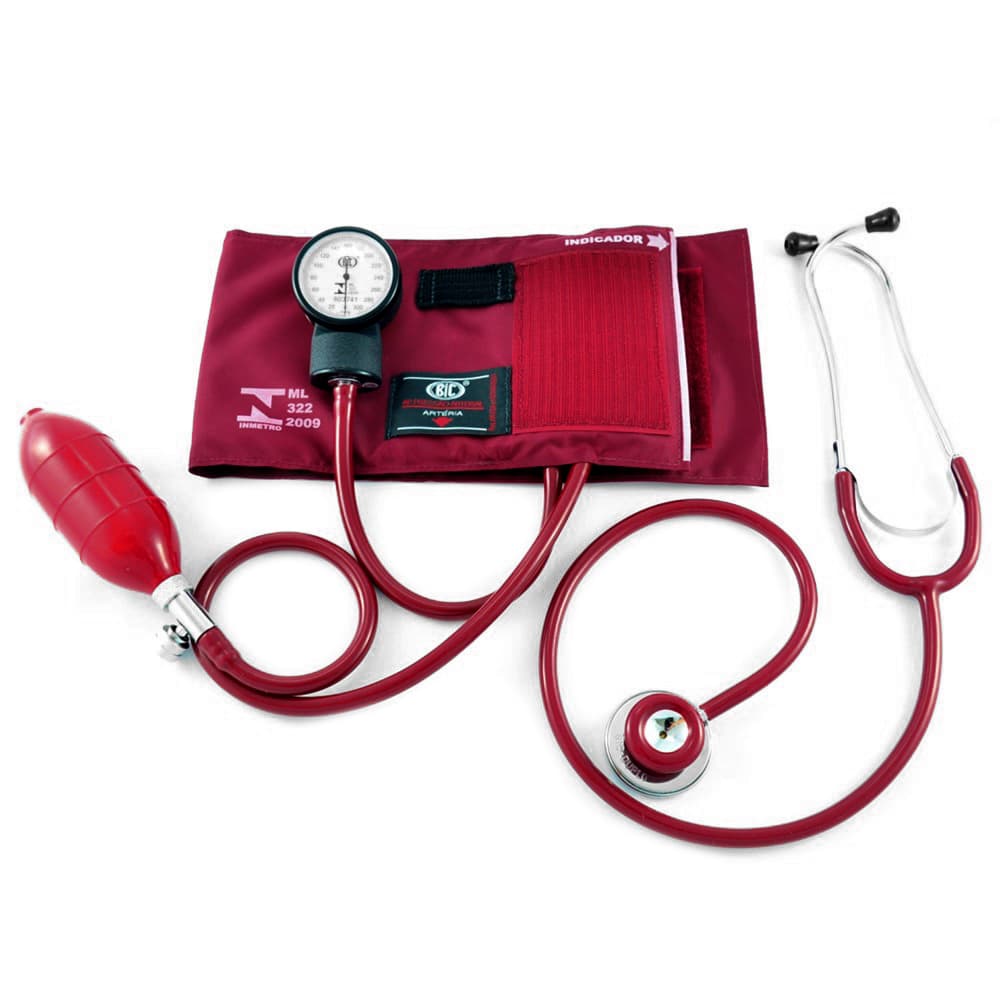 Aparalho de Pressão BIC Adulto Nylon Velcro + Esteto - Vinho - Portal do Médico