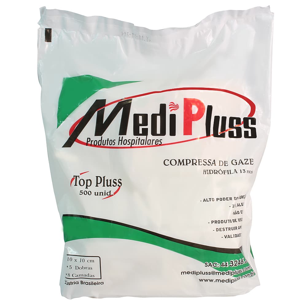 Compressa Gaze 13 Fios 10x10cm C/500un Medi Pluss (10x10cm) - Portal do Médico