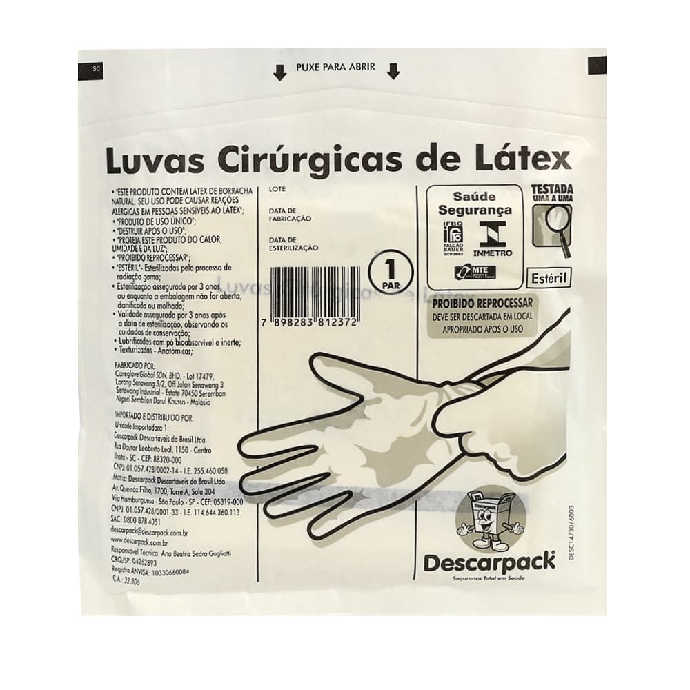Luva Cirúrgica De Látex Estéril Com Pó Descarpack (8,0) - Portal do Médico