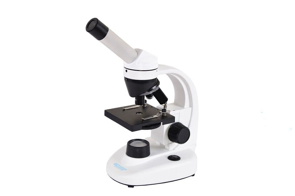 Microscopio Biológico Monocular Aumento De 40-640x Led 1w Kit de Lâminas Preparadas - Portal do Médico