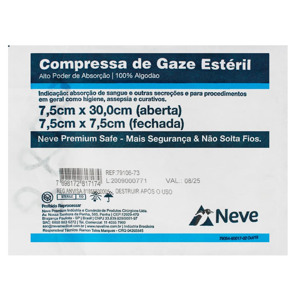 Compressa De Gaze 13f Safe Est 7,5x7,5 Crochê C/10un Neve - Portal do Médico