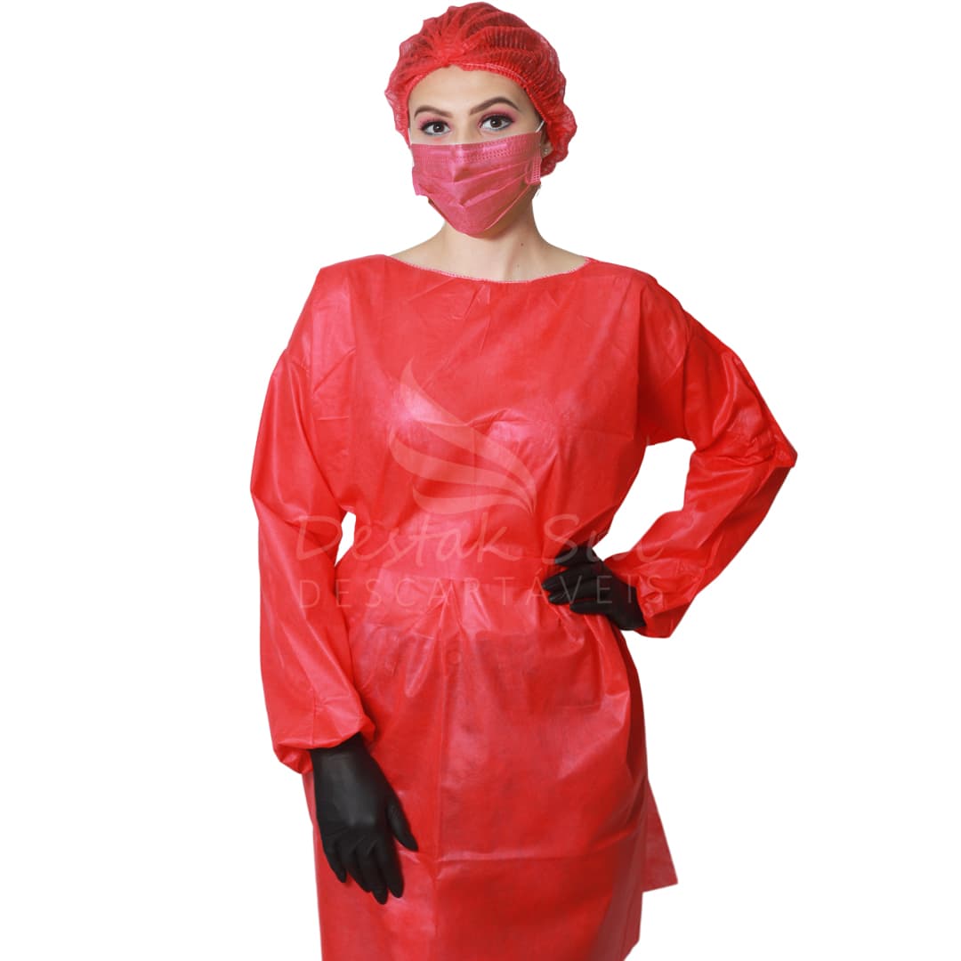 AVENTAL ML VERMELHO 40G C/ TIRAS C/ 5 UN DESTAK - Portal do Médico