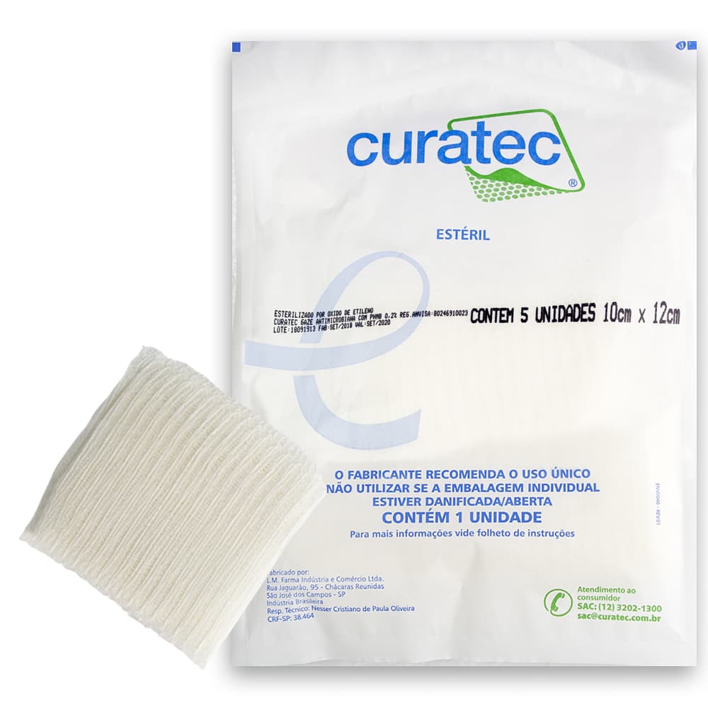 Compressa De Gaze Antimicrobiana C/ Phmb 0,2% Curatec (10x12cm-C/05un) - Portal do Médico