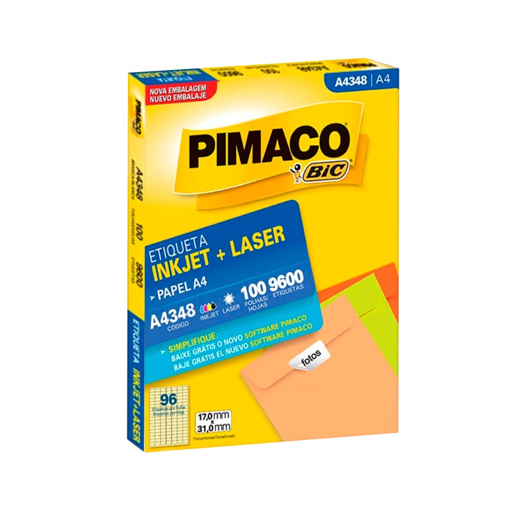 Etiqueta A4 Injet+Laser A4348 100fls 17,0x31,0mm Pimanco - Portal do Médico