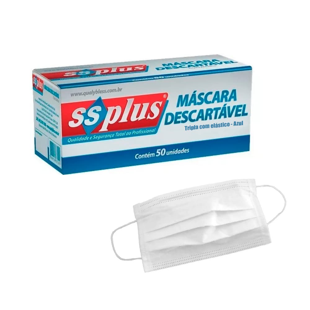 Máscara Tripla Com Elastico 50un Ssplus (Azul) - Portal do Médico