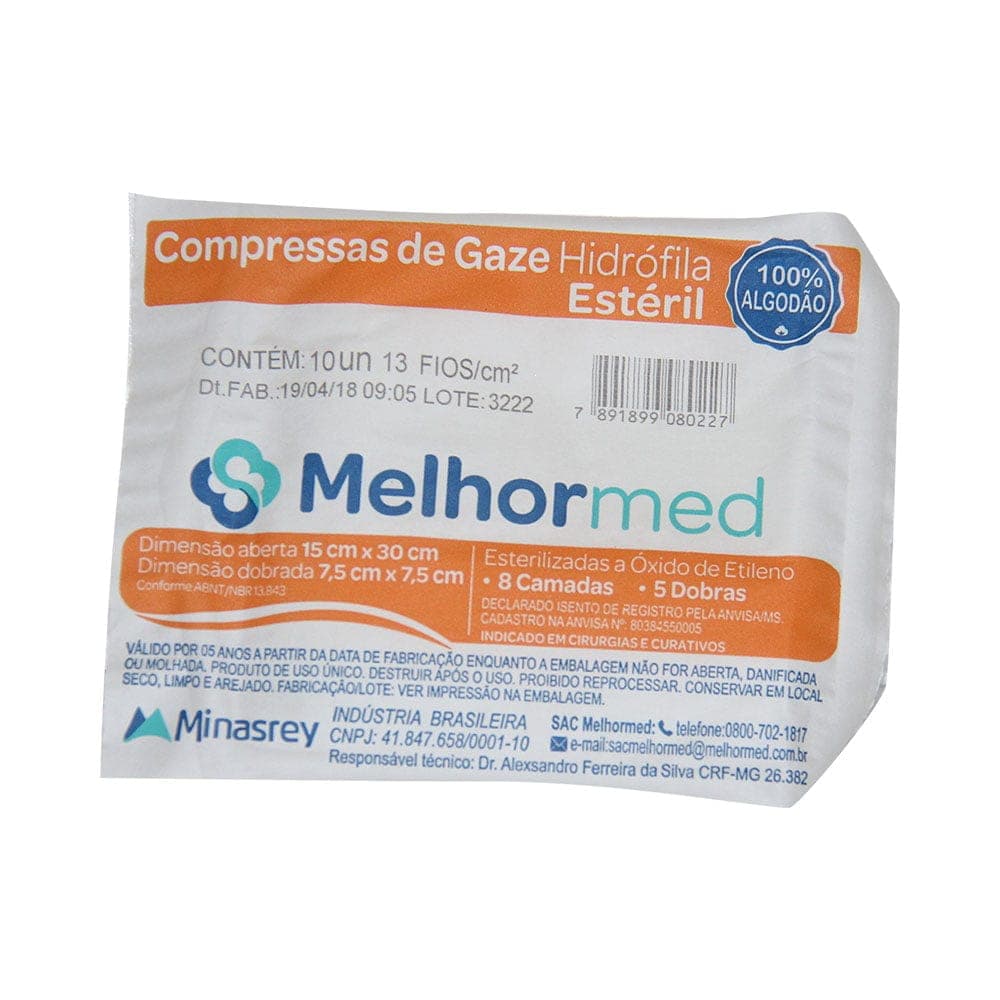 COMPRESSA GAZES 13 FIOS ESTERIL C/10 UND – MELHOR MED