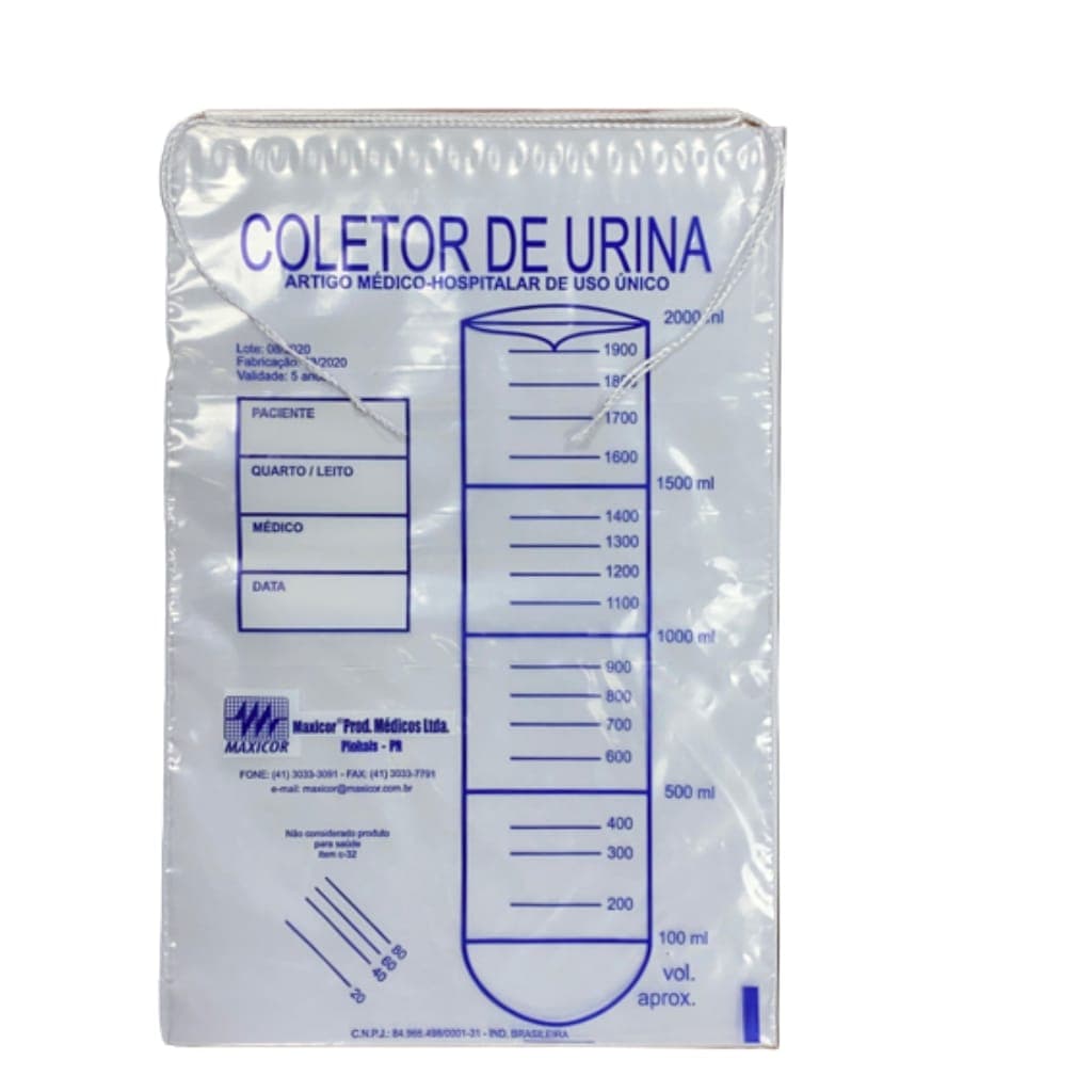 BOLSA COLETORA DE URINA 2000ML C/ CORDAO 100 UND – MAXICOR