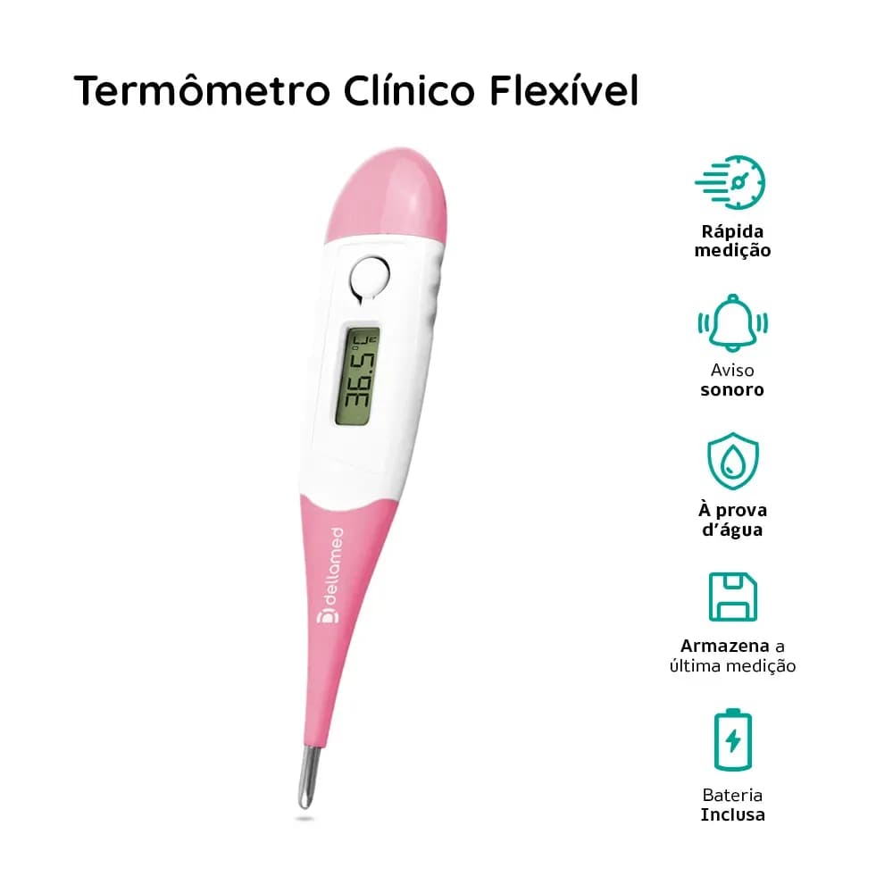TERMOMETRO DIGITAL FLEXIVEL COM MEDICAO RAPIDA – ROSA